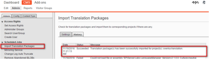 Image: Import Translation Packages scheduled job