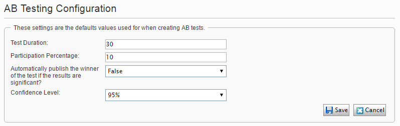 Image: AB Testing Configuration screen