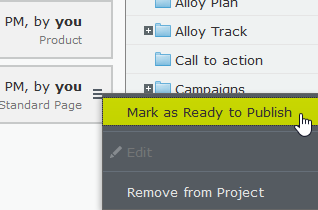 Image: Context menu, Mark as Ready to Publish