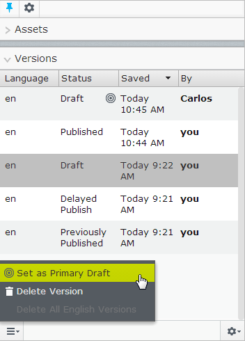 Image: Set as primary draft menu option