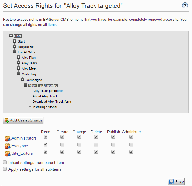 Image: Set access rights for assets