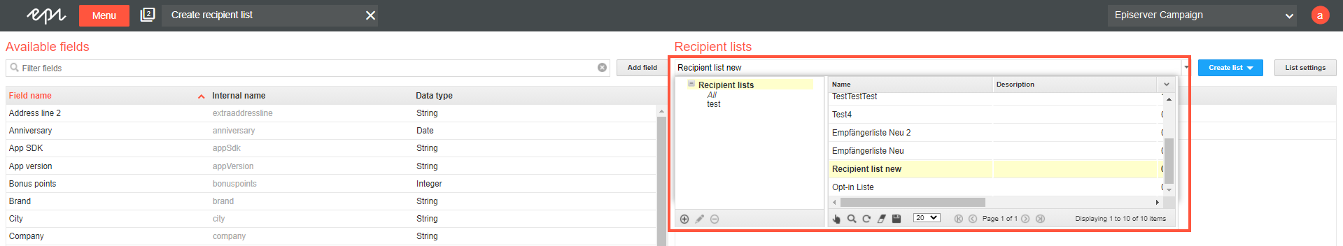 Image: Selecting a recipient list
