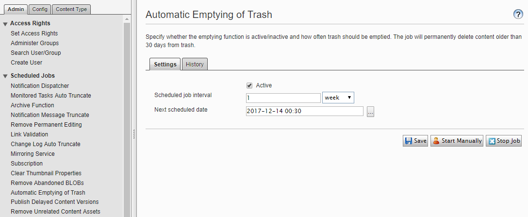 Image: Scheduled job, Automatic Emptying of Trash