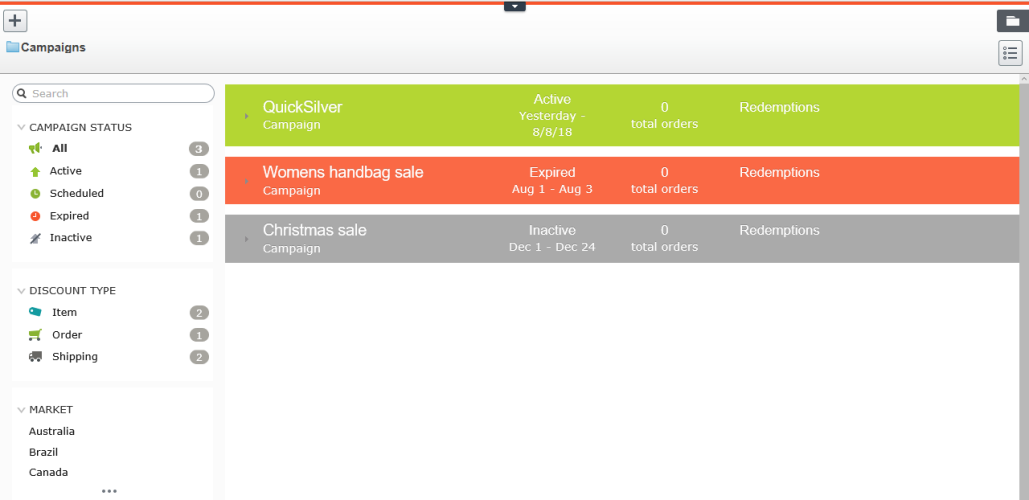 Image: Campaign view in Optimizely Commerce