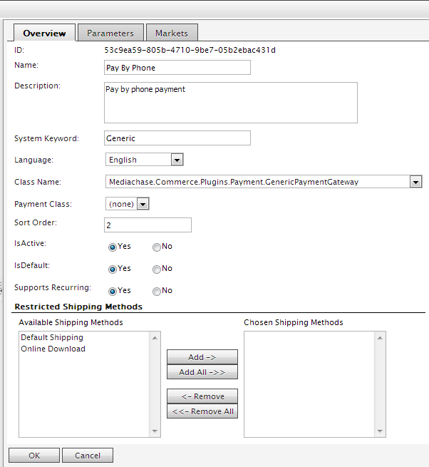 Image: Payment Method Edit screen
