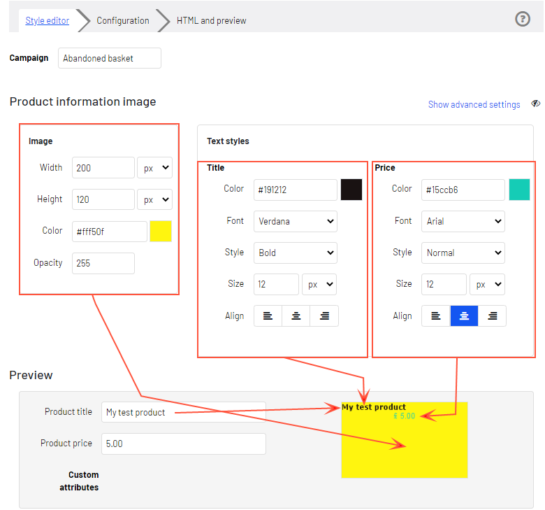Image: Modify the font attributes and alignment of the product price