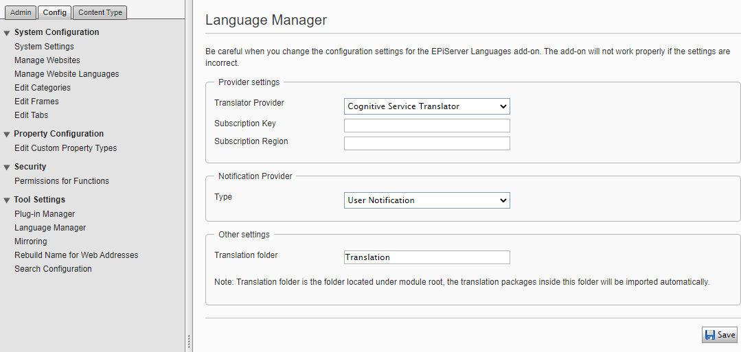 Image: Configuring the auto-translate component 