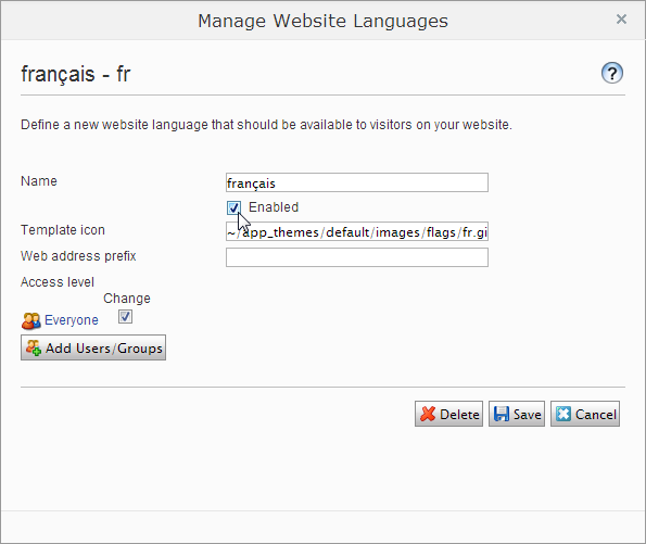 Image: Manage website languages