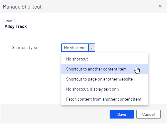 Image: Manage shortcut dialog box