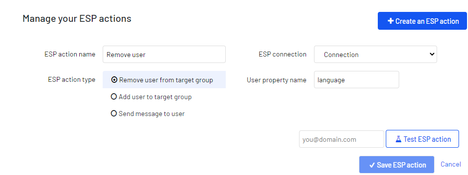 Image: Manage your ESP actions screen