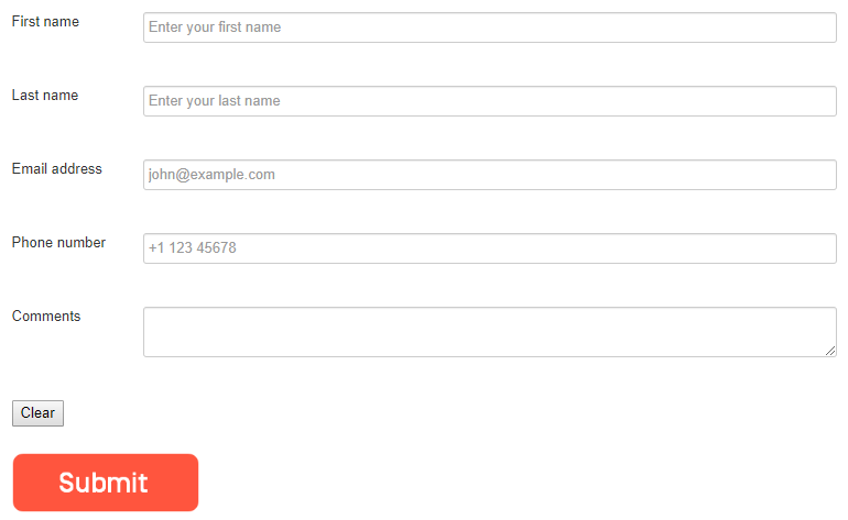 Image: Sample email form on a page