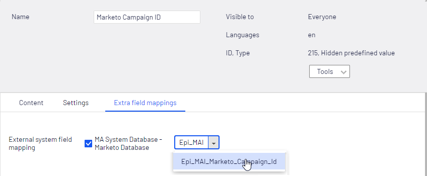 Image: Map value in Extra field mappings tab