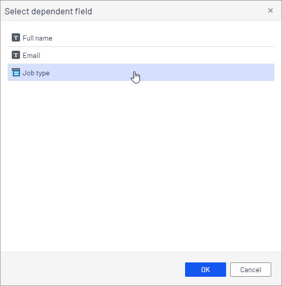 Image: Select dependent field dialog box