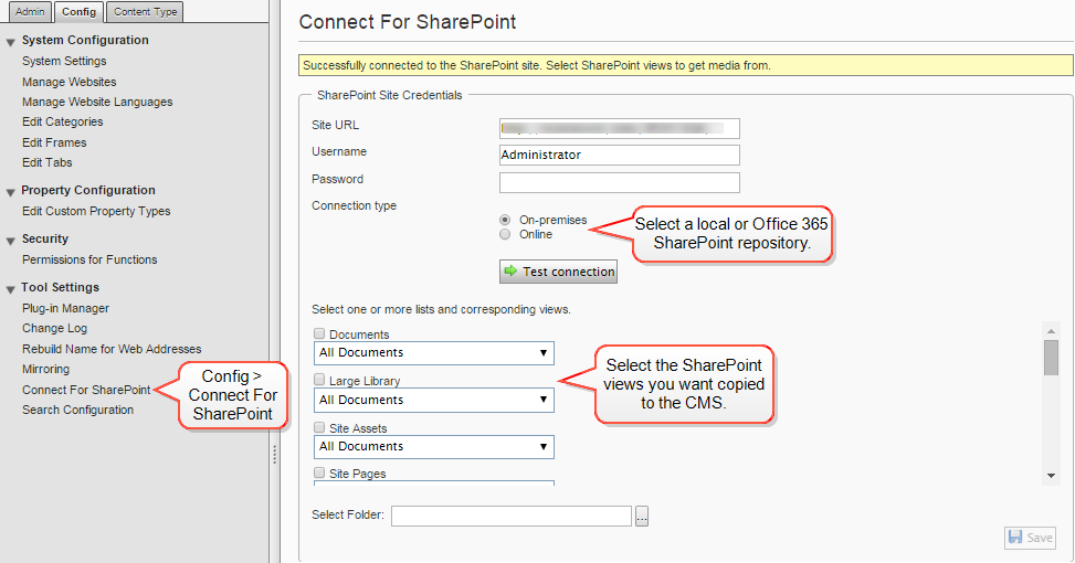 Image: Connect for SharePoint screen
