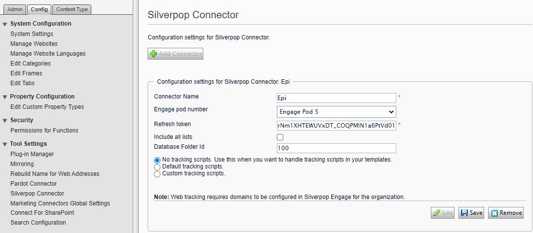 Image: Silverpop settings