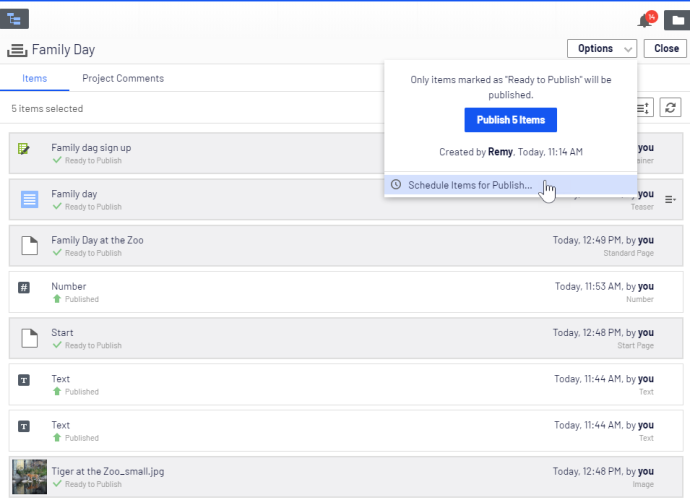 Image: Schedule items for publishing