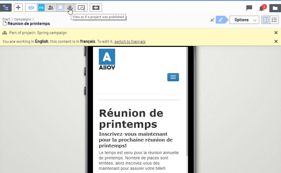 Image: Viewing French content on mobile