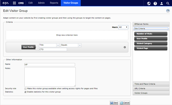 Image: Visitor groups UI in CMS 11