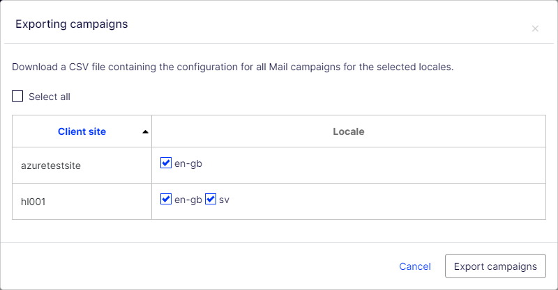 Image: Exporting campaigns dialog box