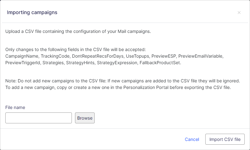 Image: Importing Campaigns dialog box