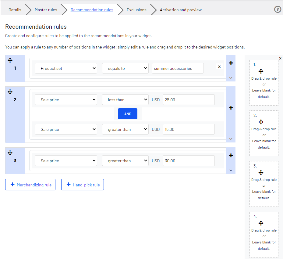 Image: Setting up recommendation rules