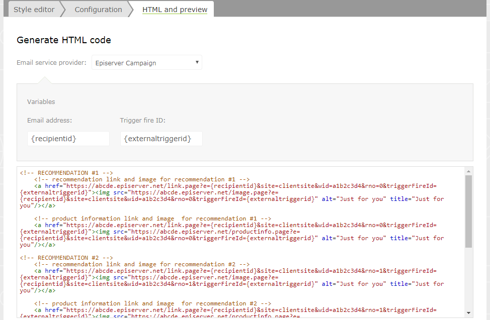 Image: Example of generated HTML code