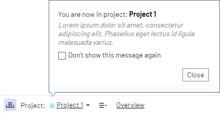 Image: Pop-up with current project notification