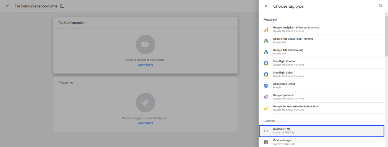 Image: Select Custom HTML